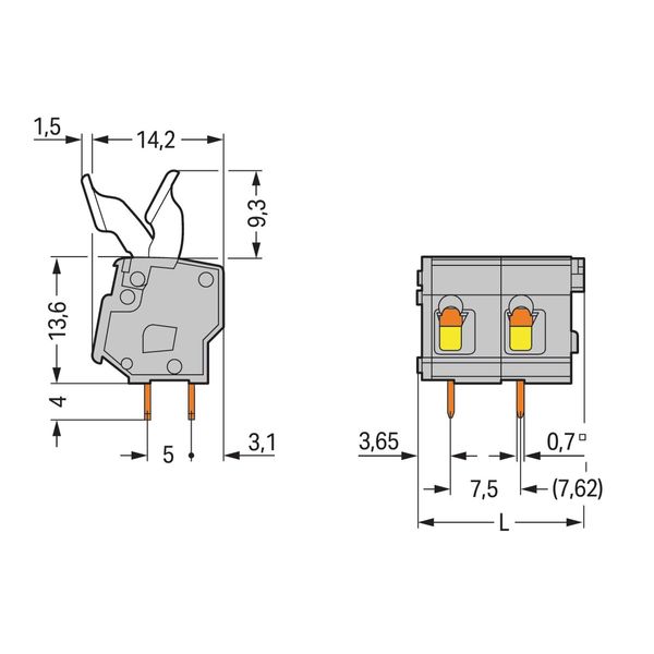 PCB terminal block finger-operated levers 2.5 mm² gray image 2