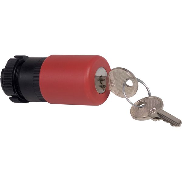 red Ø30 Emergency stop, switching off head trigger and latching key release image 1