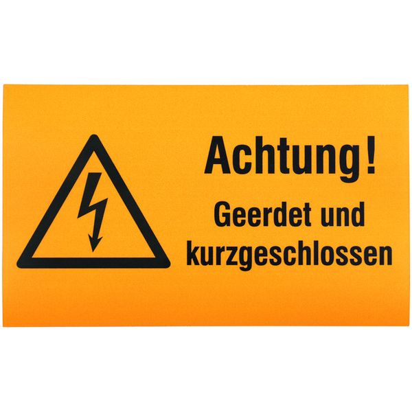 Sign  Achtung! Geerdet und kurzge- schlossen! Material: Magnet. plast. image 1