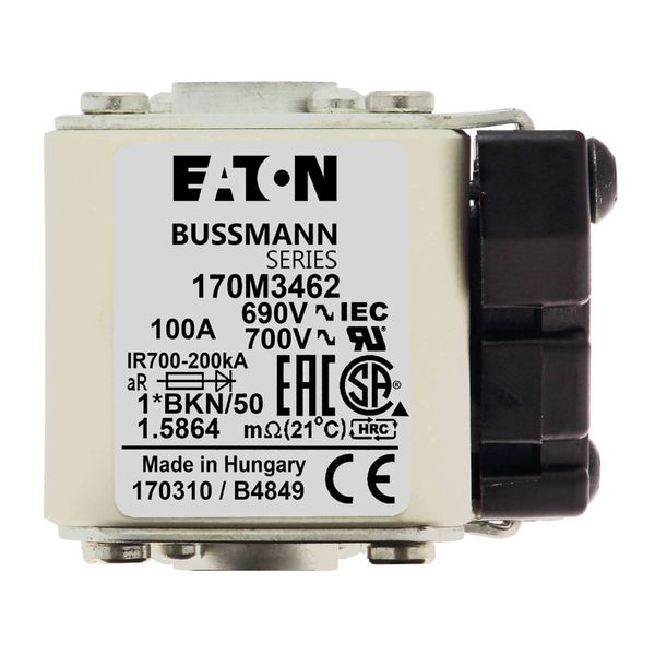 Fuse-link, high speed, 100 A, AC 690 V, compact size 1, 45 x 59 x 51 mm, aR, IEC, UL, type K indicator, flush end, M8 image 10