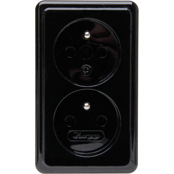 Surface mount earthed socket outlet with central earth contact, 2-fold, without shutter, IP20, 16A, 250V~, black image 1