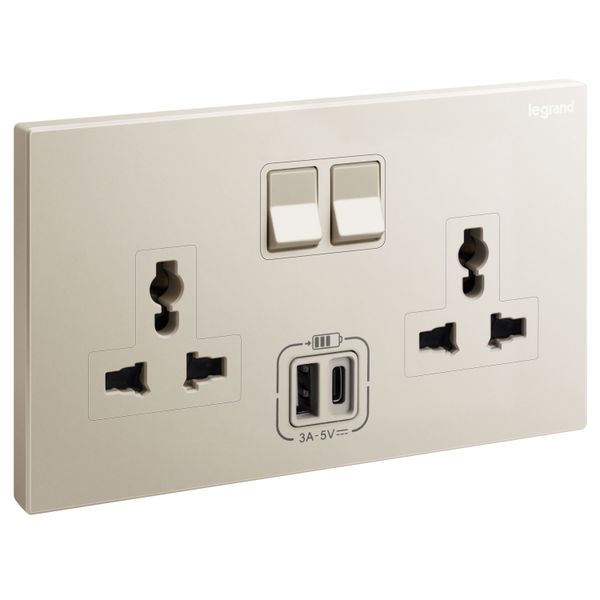 CHAMP 2G MULTISTANDARD SWITCHED SOCKET WITH TWO USB TYPE A+TYPE C image 1