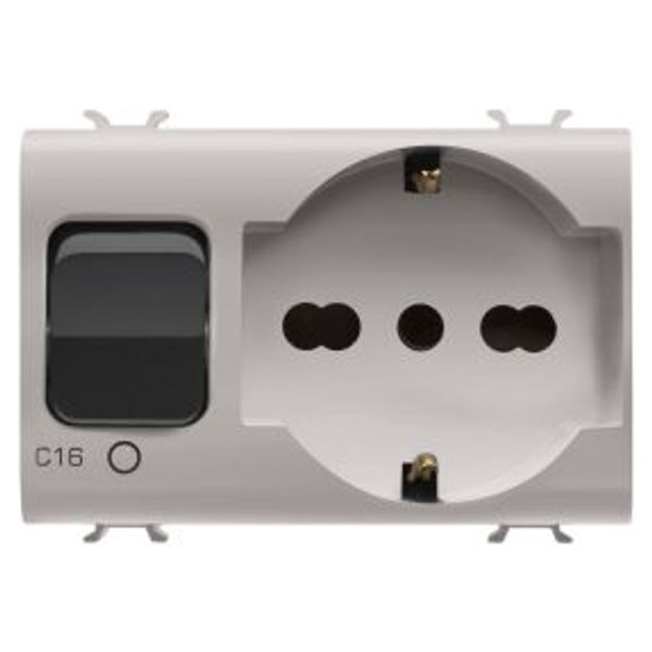 INTERLOCKED SWITCHED SOCKET-OUTLET - 2P+E 16A - P40 - WITH MINIATURE CIRCUIT BREAKER 1P+N 16A - 230V ac - 3 MODULES - NATURAL SATIN BEIGE -CHORUSMART image 1
