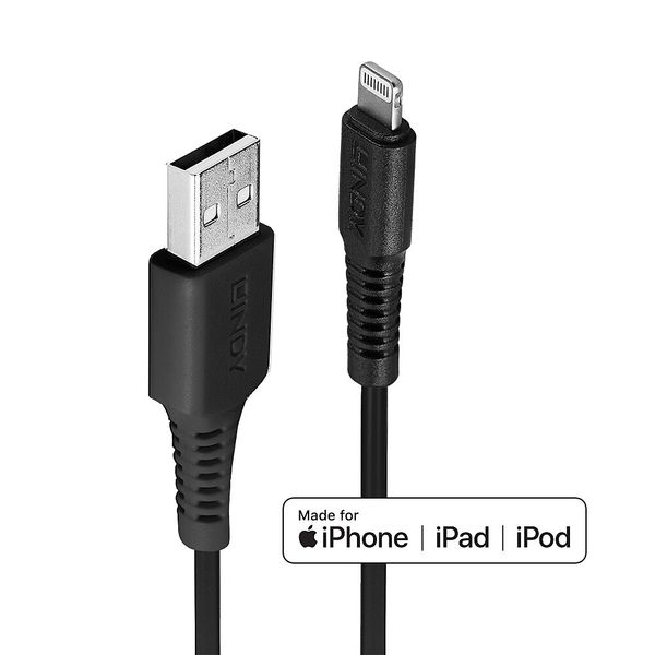 2m USB Type A to Lightning Cable, Black USB Type A Male to Lightning Male image 1