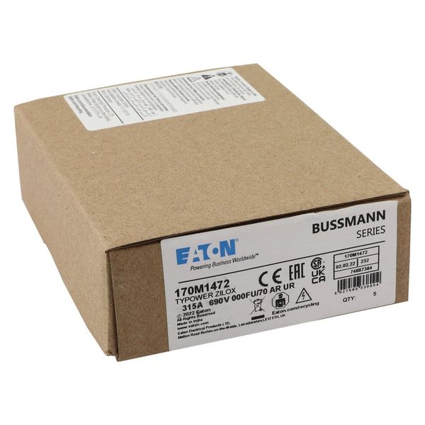 Fuse-link, high speed, 315 A, AC 690 V, size 000, 24 x 36 x 96 mm, aR, IEC image 14