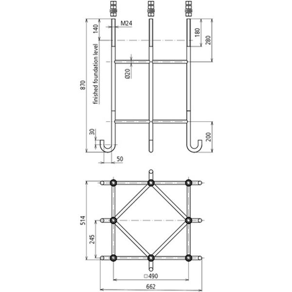 Anchor basket f. site concr. w. 8xM24 f. lightn. prot. masts L 22,35/2 image 2