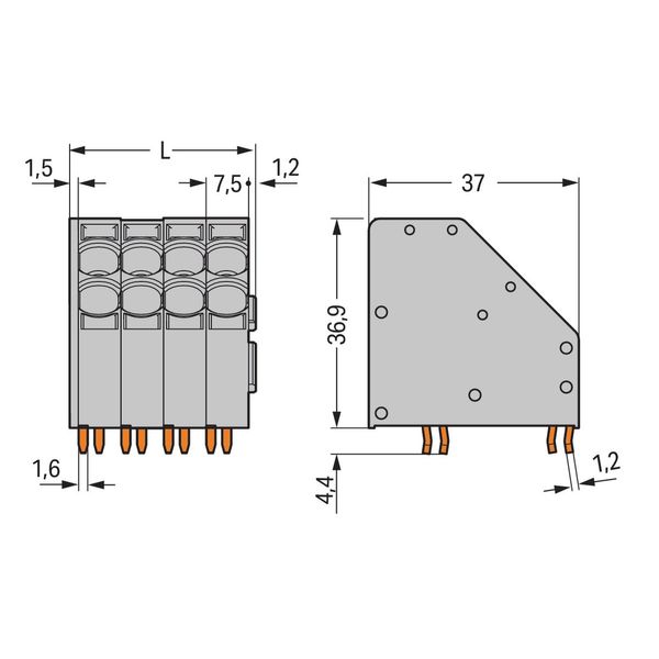 2-conductor PCB terminal block 10 mm² Pin spacing 7.5 mm gray image 3