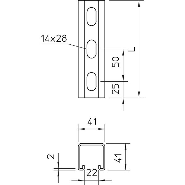 MSL4141PP3000FT Profile rail perforated, slot 22mm 3000x41x41 image 2