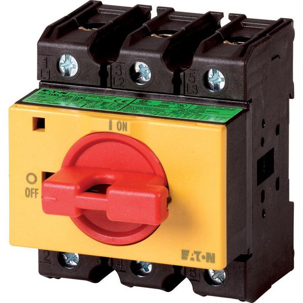 On-Off switch, P3, 63 A, service distribution board mounting, 3 pole + N, Emergency switching off function, with red thumb grip and yellow front plate image 2