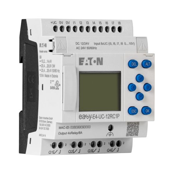 Control relays easyE4 with display (expandable, Ethernet), 12/24 V DC, 24 V AC, Inputs Digital: 8, of which can be used as analog: 4, push-in terminal image 19
