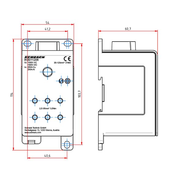 AL - Main branch terminal, 1-pole,250A,  1x120mmý,6x35mmý image 11