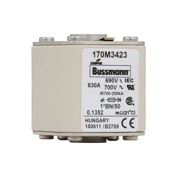 Fuse-link, high speed, 630 A, AC 690 V, compact size 1, 45 x 59 x 51 mm, aR, IEC, UL, single indicator image 7