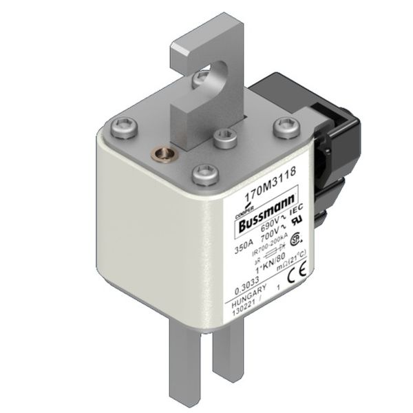 Fuse-link, high speed, 350 A, AC 690 V, compact size 1, 43 x 60 x 110 mm, aR, DIN, IEC, single indicator image 2