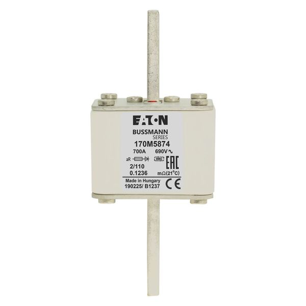 Fuse-link, high speed, 700 A, AC 690 V, size 2, 61 x 75 x 140 mm, aR, DIN, IEC, single indicator image 5