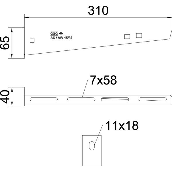 AW 15 31 FT Wall and support bracket with welded head plate B310mm image 2