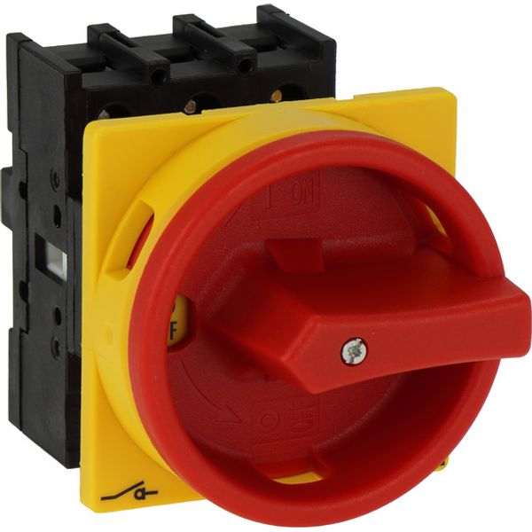 On-Off switch, P1, 40 A, flush mounting, 3 pole, Emergency switching off function, With red rotary handle and yellow locking ring, Lockable in the 0 ( image 2