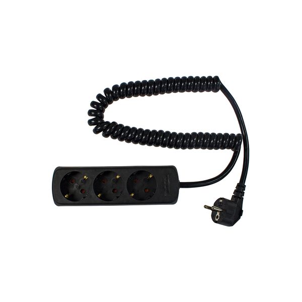 '3 way socket outlet black, 4m H05VV-F 3G1,5  with 2,5 spiral cable' image 1