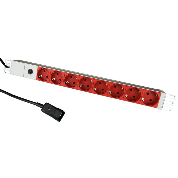 19" PDU for UPS, 8xSchuko Red, 2m-cable with C14 image 1