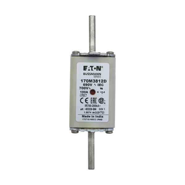 Fuse-link, high speed, 100 A, AC 690 V, DIN 1, aR, DIN, IEC, dual indicator, live gripping lugs image 6