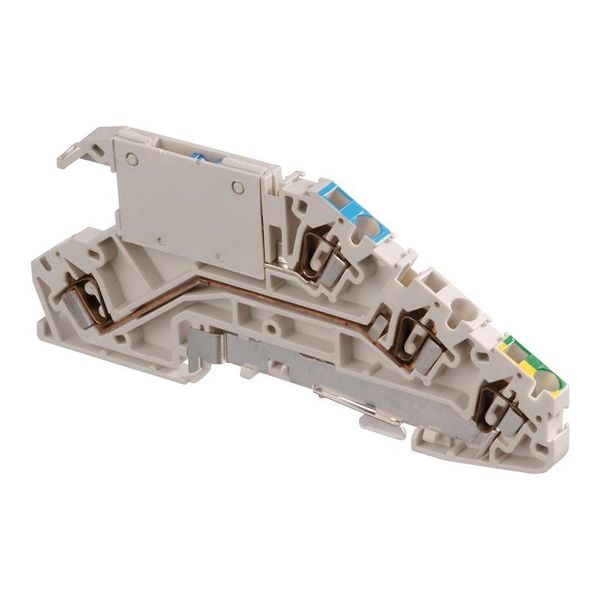 SPRING TERMINAL BLOCK, GREY/BLUE/GREEN/YELLOW, FOR TN-C-S NETWORKS, 5X107X39.5MM image 1