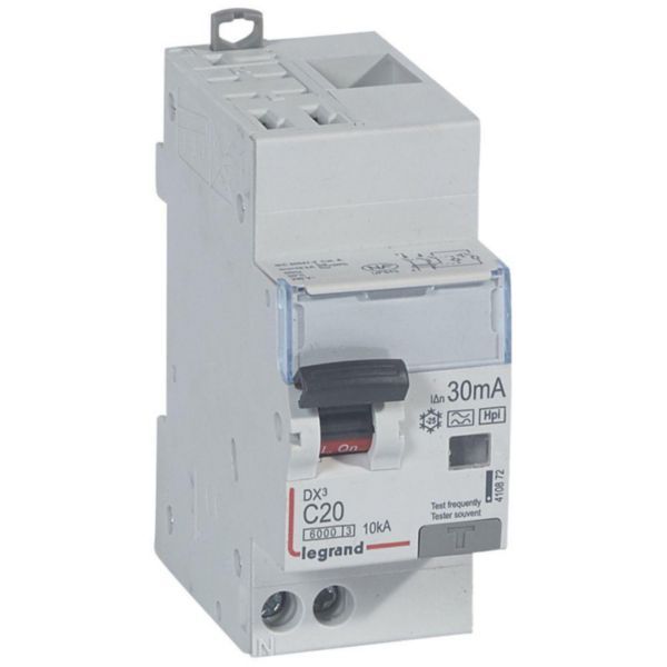 Monoblock differential circuit breaker DX³6000 10kA automatic high inlet low outlet screw U+N 230V~ - 20A - typeF 30mA image 1