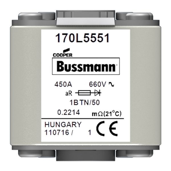 Fuse-link, high speed, 450 A, AC 660 V, Size 1, 53 x 53 x 51 mm, aR, IEC, single indicator image 1