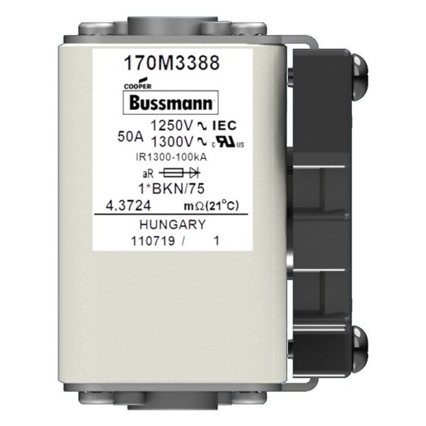 Fuse-link, high speed, 50 A, AC 1250 V, compact size 1, 45 x 59 x 75 mm, aR, IEC, UL, single indicator image 1