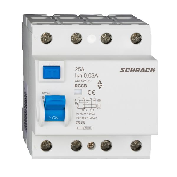 Residual Current Circuit Breaker 10kA, 25A, 4-pole, 30mA, A image 1