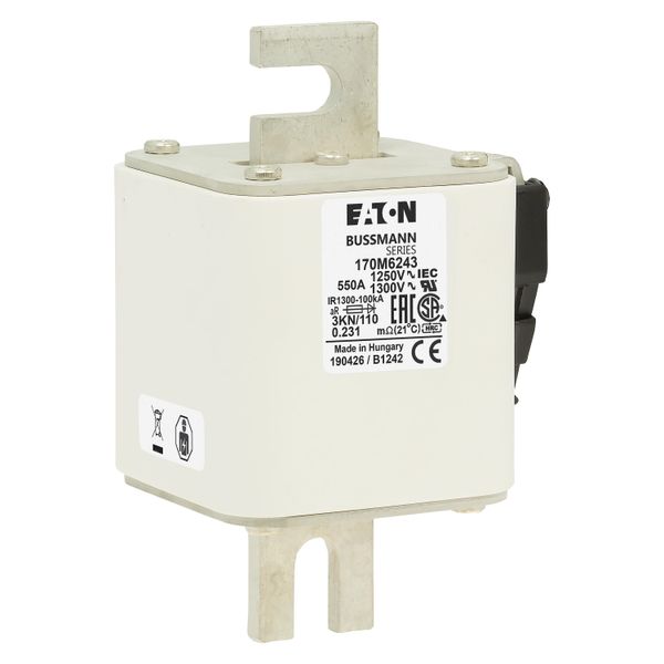 Fuse-link, high speed, 550 A, AC 1250 V, size 3, 76 x 92 x 139 mm, aR, DIN, IEC, single indicator image 20