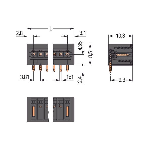 THR male header;1.0 x 1.0 mm solder pin;angled;black image 3