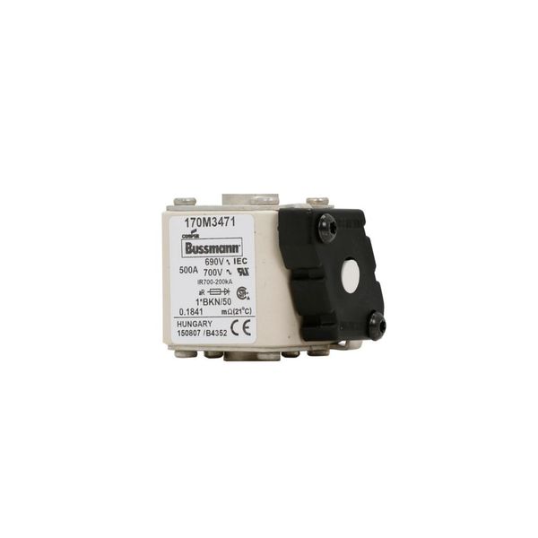 Fuse-link, high speed, 500 A, AC 690 V, compact size 1, aR, IEC, UL, single indicator image 10