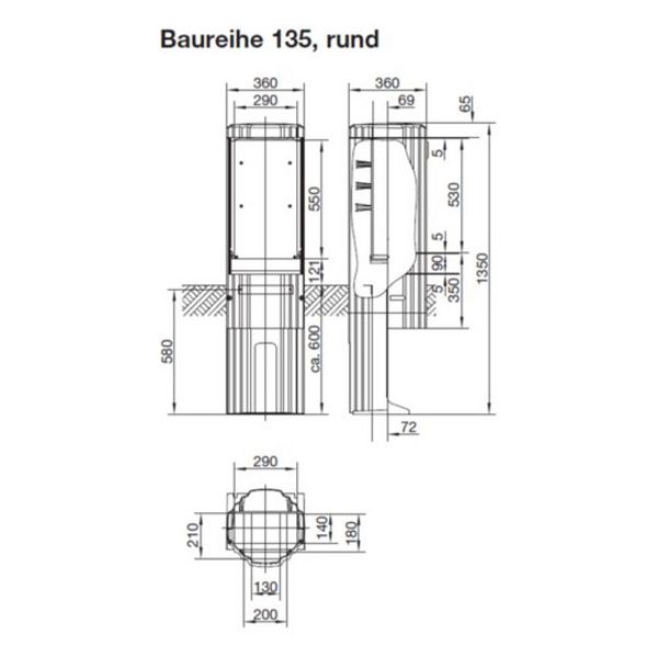 Distribution column series 135 round, with MP 550x290mm, plug-in door, 1350x360mm image 1