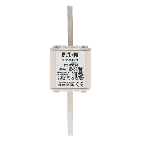 Fuse-link, high speed, 450 A, AC 690 V, compact DIN 1, 45 x 58 x 134 mm, aR, DIN, IEC, single indicator, 80 mm centres image 6