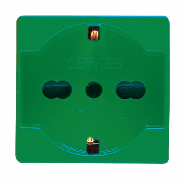 ITALIAN/GERMAN STANDARD SOCKET-OUTLET 250V ac - FOR DEDICATED LINES - 2P+E 16A DUAL AMPERAGE - P40 - 2 MODULES - GREEN - SYSTEM image 2