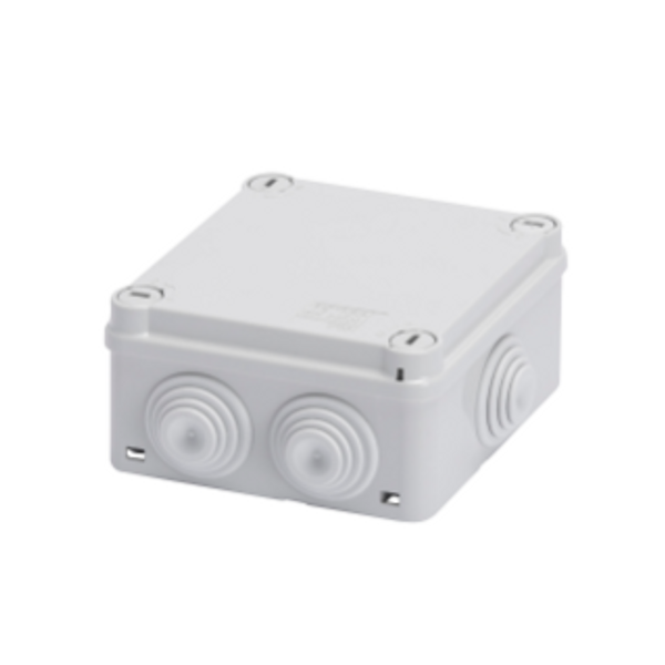 JUNCTION BOX WITH PLAIN QUICK FIXING LID - IP55 - INTERNAL DIMENSIONS 100X100X50 - WALLS WITH CABLE GLANDS - GREY RAL 7035 image 1