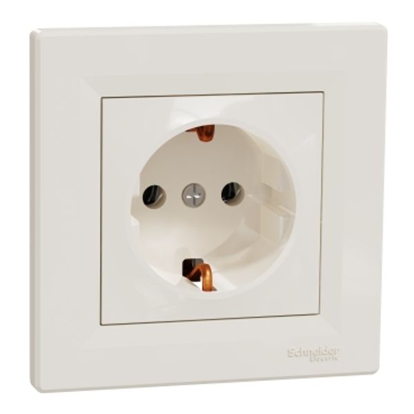 Asfora - single socket outlet with side earth - 16A cream image 2
