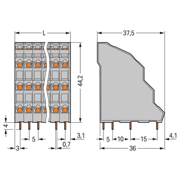 Quadruple-deck PCB terminal block 2.5 mm² Pin spacing 5 mm gray image 3