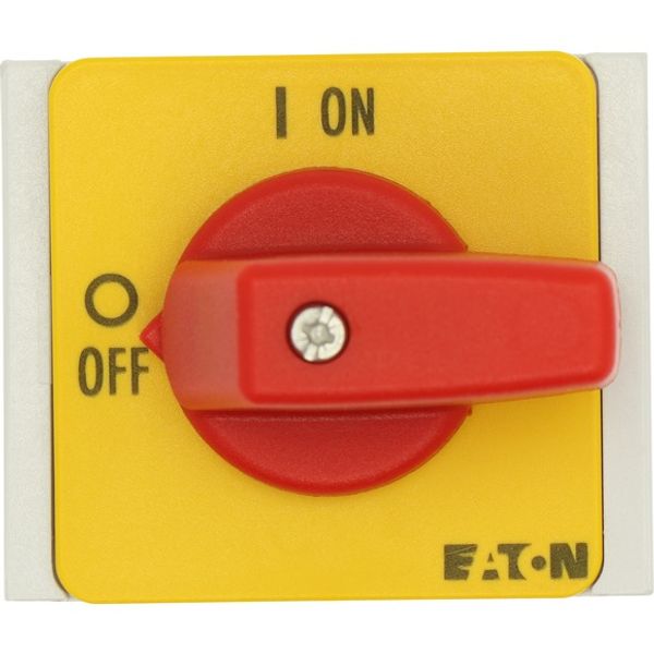 On-Off switch, T0, 20 A, service distribution board mounting, 1 contact unit(s), 2 pole, Emergency switching off function, with red thumb grip and yel image 3