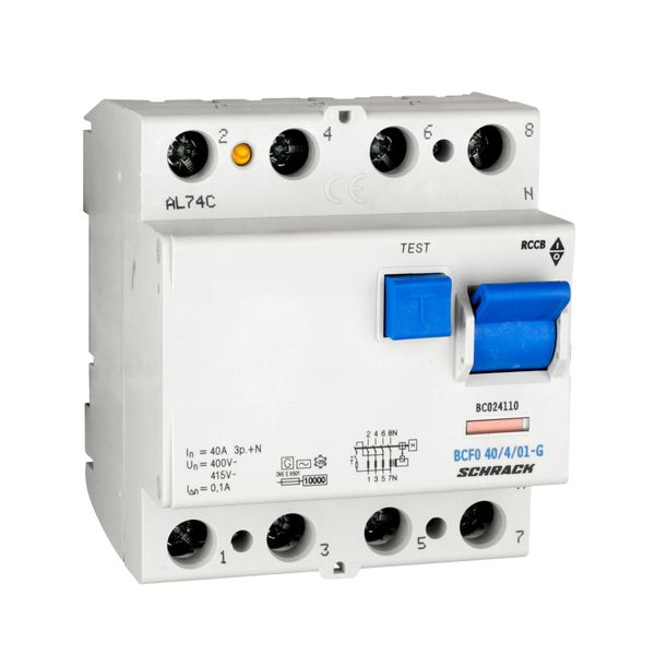 Residual current circuit breaker 40A, 4-p, 100mA, type AC,G image 1