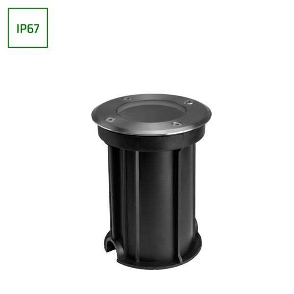 LUKKA CONNECT GU10 250V IP67 FI108X140 GREY ROUND, IN-GROUND DRIVEWAY LUMINAIRE, FEED-THROUGH WIRING image 1