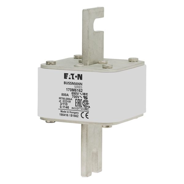 Fuse-link, high speed, 800 A, AC 690 V, DIN 3, 76 x 90 x 139 mm, aR, DIN, IEC, single indicator image 12