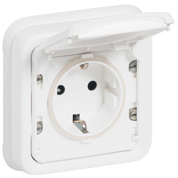 Socket outlet Plexo IP55 antibact-German std w claws-2P+E-complete-Artic white image 1