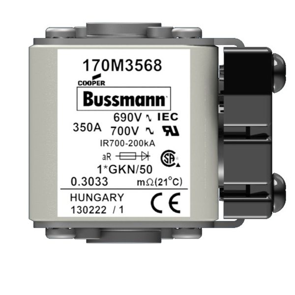 Fuse-link, high speed, 350 A, AC 690 V, compact size 1, 45 x 59 x 51 mm, aR, IEC, UL, single indicator image 10