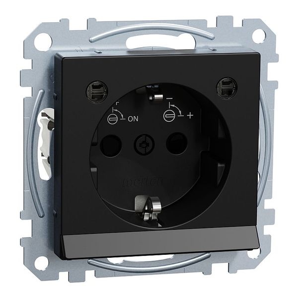 SCHUKO socket with light outlet, LED lighting module, touch protection, plug-in terminals, matt black, System M image 1