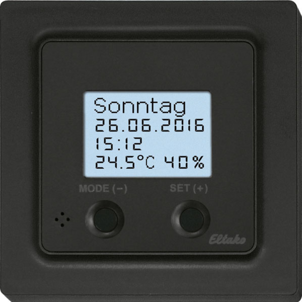 Wireless clock thermo hygrostat with display in E-Design55, anthracite mat image 1