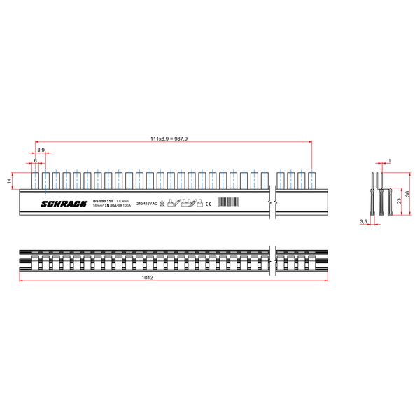 Busbar Pin Version L1,L2,L3, Pin 6mm, 16mmý MW=9mm, 1m image 3