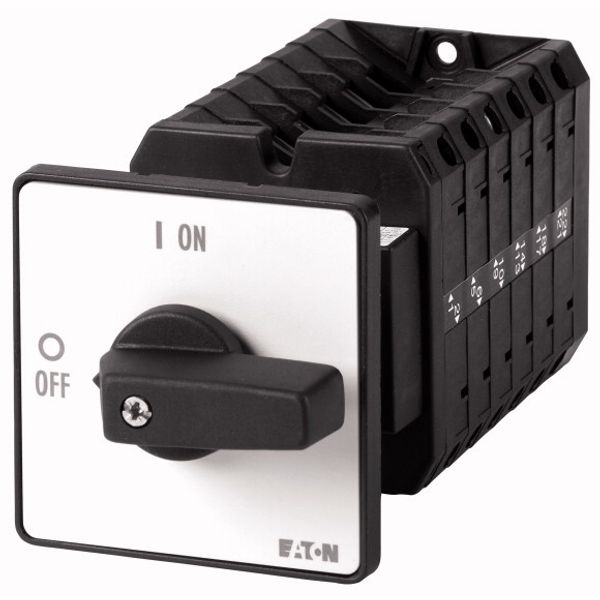 On-Off switch, T5, 100 A, rear mounting, 6 contact unit(s), 11-pole, with black thumb grip and front plate image 1