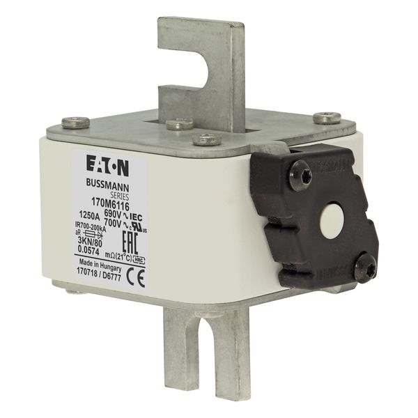 Fuse-link, high speed, 1250 A, AC 690 V, DIN 3, 76 x 92 x 109 mm, aR, DIN, IEC, single indicator image 5