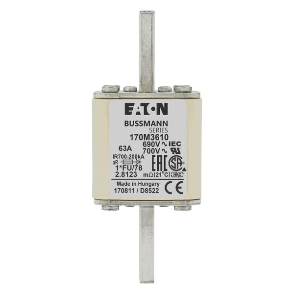 Fuse-link, high speed, 63 A, AC 690 V, compact size 1, 45 x 45 x 110 mm, aR, IEC, UL image 16