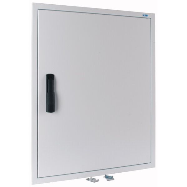 Flush-mounting trim ring with sheet steel door and locking rotary lever for 3-component system, W = 600 mm, H = 760 mm, white image 2